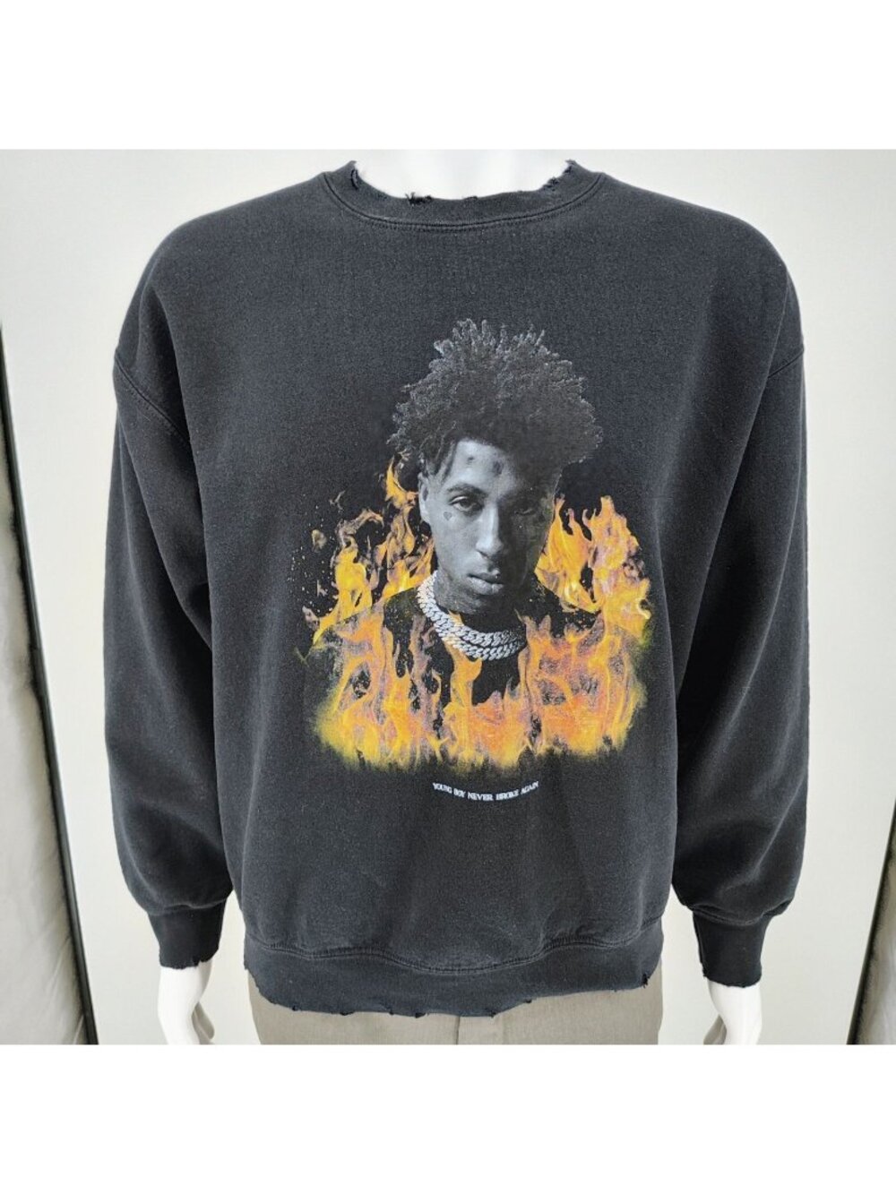 YoungBoy Never Broke Again (NBA YoungBoy) Distressed Black Sweatshirt (M/L)